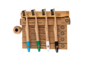 4 Colourful Eco-Friendly Bamboo Toothbrushes - Sea Wave Handle, Bamboo Charcoal Infused Bristles